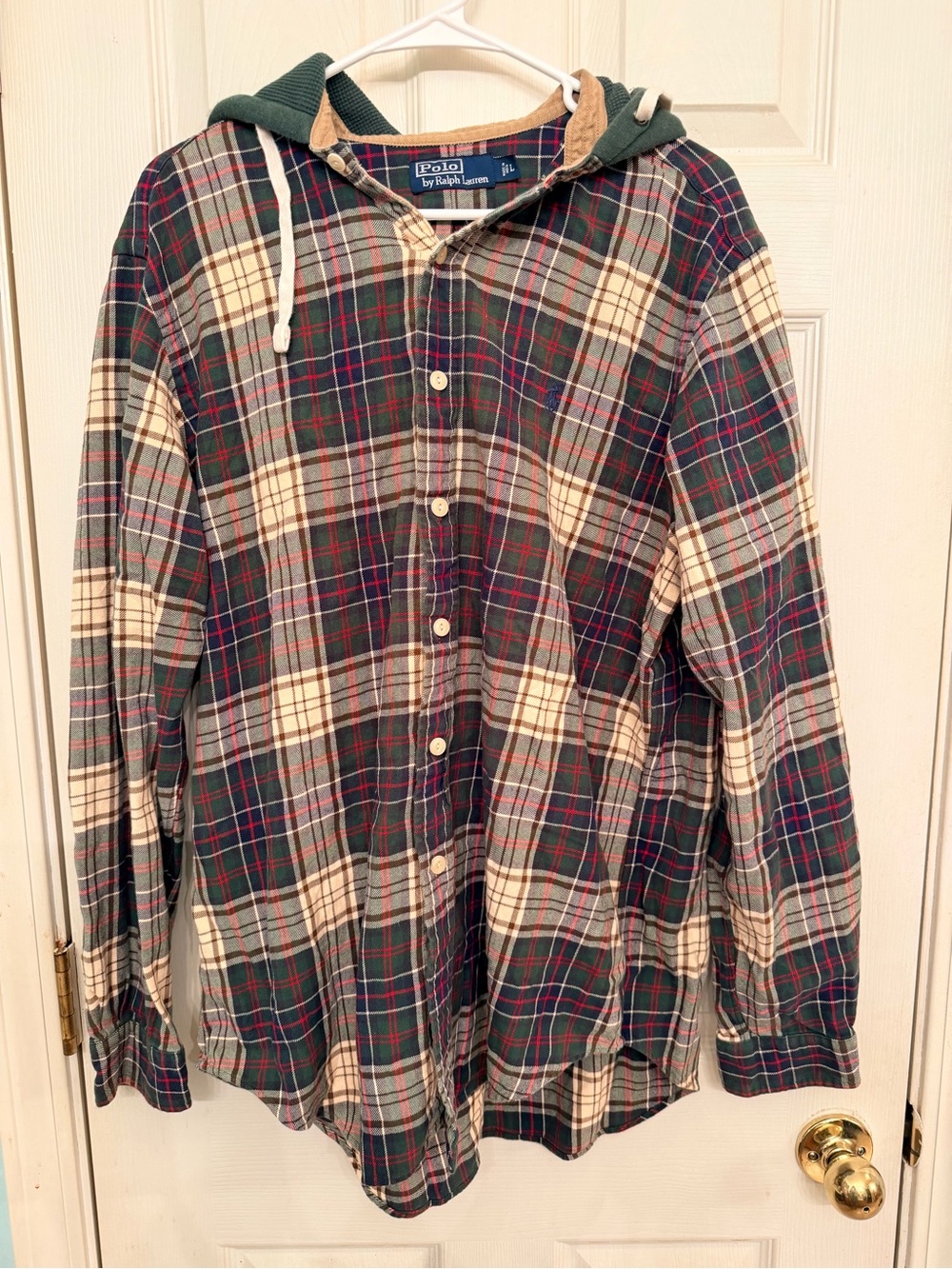Vintage Polo Ralph Lauren Green Plaid Hooded Button-Up Shirt